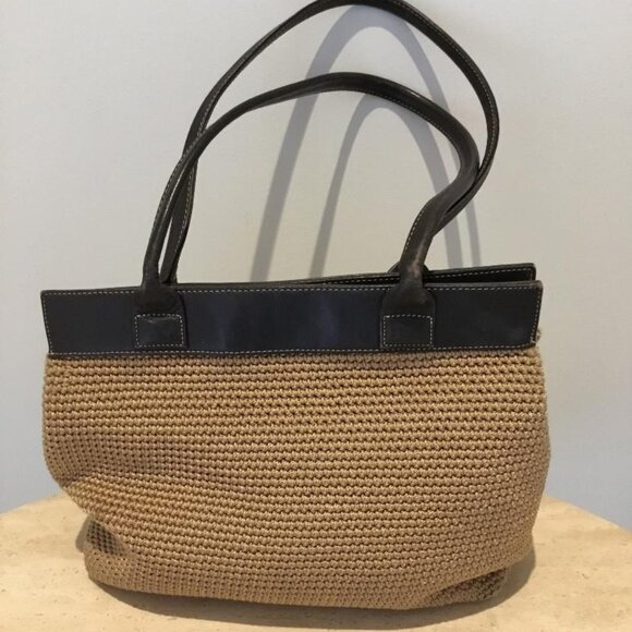 The SAK Tan Crocheted Handbag with Brown Faux Leather Trim, Scarf & Bag Charm - Picture 3 of 7